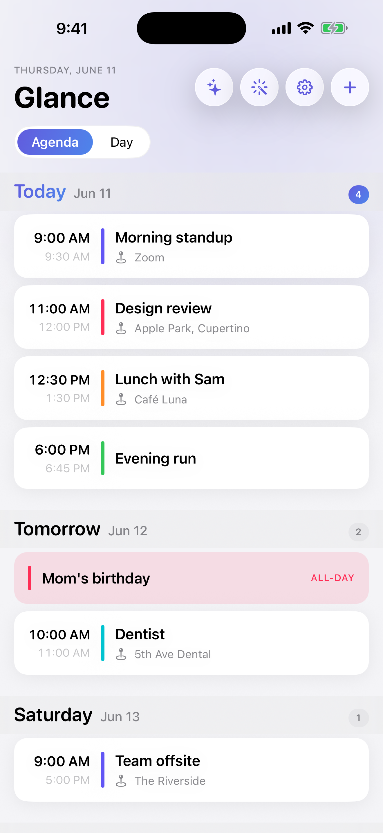 Glance Calendar agenda
